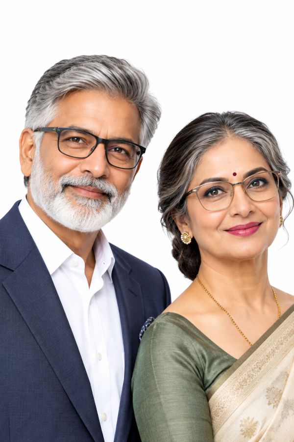 Senior couple wearing Jude Eyewear prescription glasses.